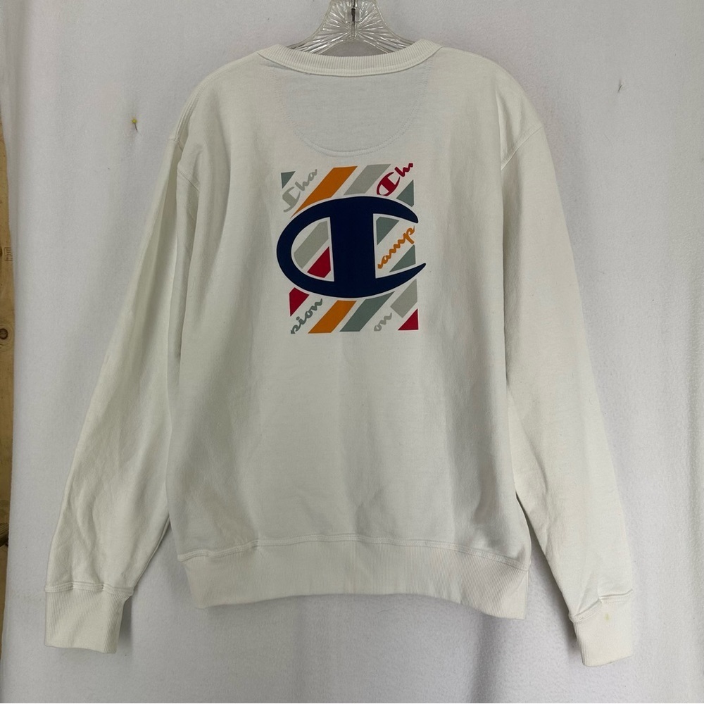 Champion Logo Front Back Crewneck Sweatshirt Men’s Medium White - Picture 10 of 13